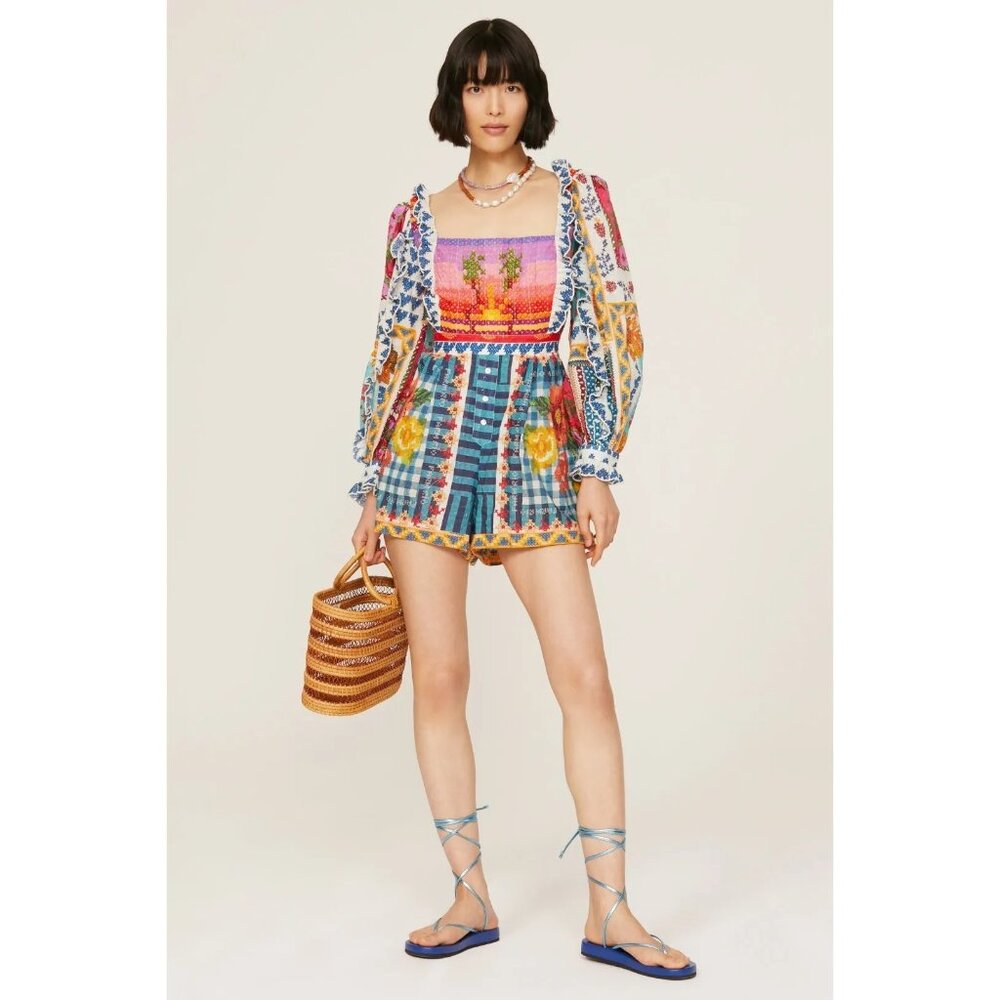 Farm Rio Summer Vibe Romper Blue